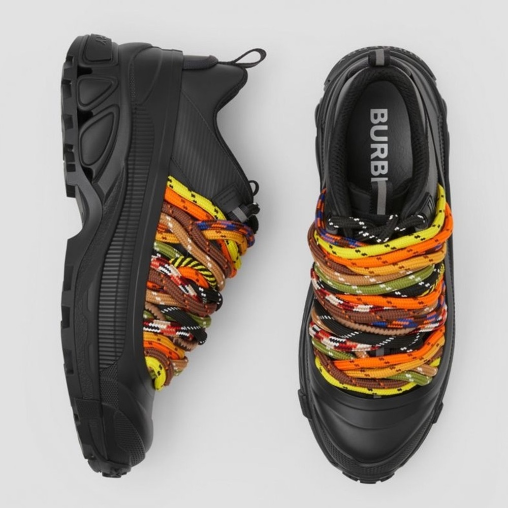 Burberry Cord Detail Leather and Nylon Arthur Sneakers Size 11 New Multicolor